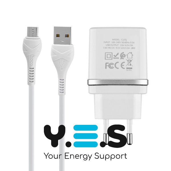 Зарядний пристрій HOCO C12Q Smart  QC3.0  18W  білий  Micro Set   6931474716286