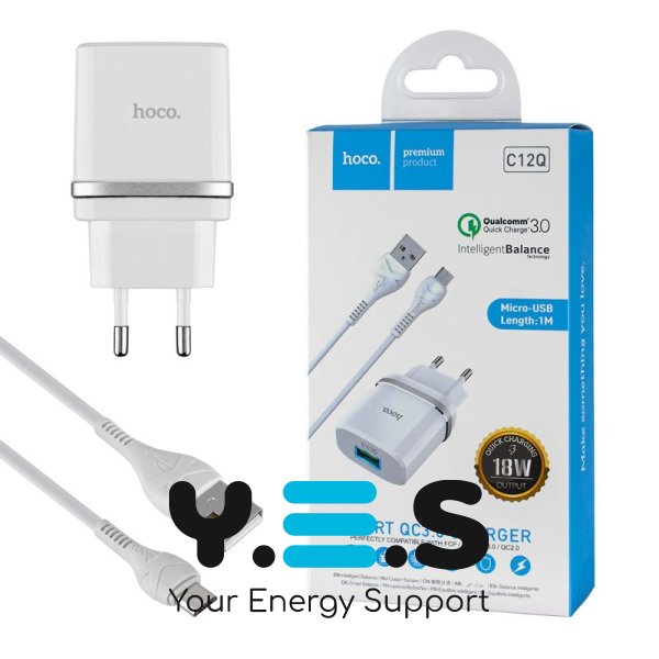 Зарядний пристрій HOCO C12Q Smart  QC3.0  18W  білий  Micro Set   6931474716286