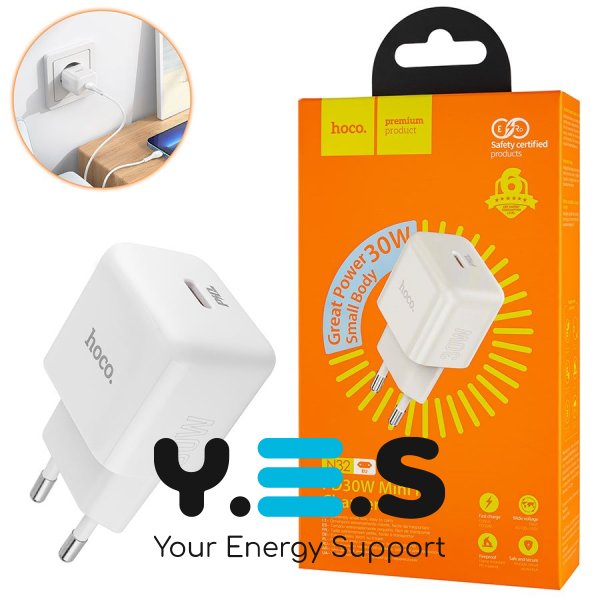 Зарядний пристрій HOCO N32 Glory  PD30W  білий  6931474789914