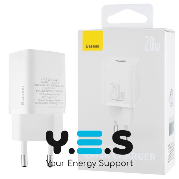 Зарядний пристрій Baseus Super Si quick charger 1C 20W EU білий CCSUP-B02