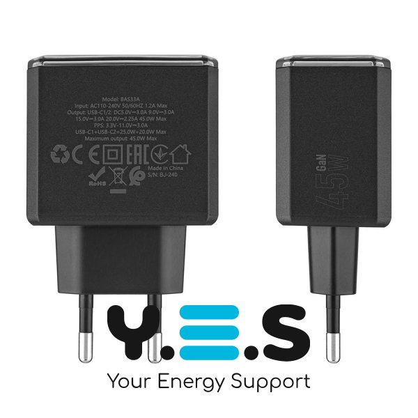 Зарядний пристрій BOROFONE BAS33A 2USB-C PD/QC45W black 6941991110702