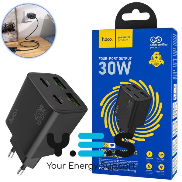 Зарядний пристрій HOCO N56 Fundador  2C+2U  PD30W  чорний  6942007632492