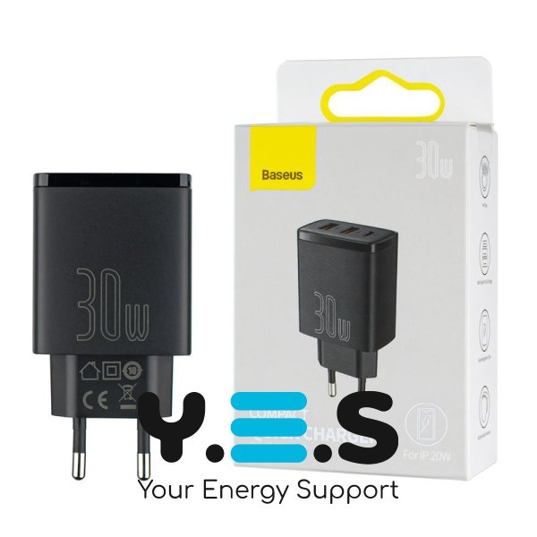 Зарядний пристрій Baseus Compact Quick Charger 2U+C 30W EU Black (CCXJ-E01)