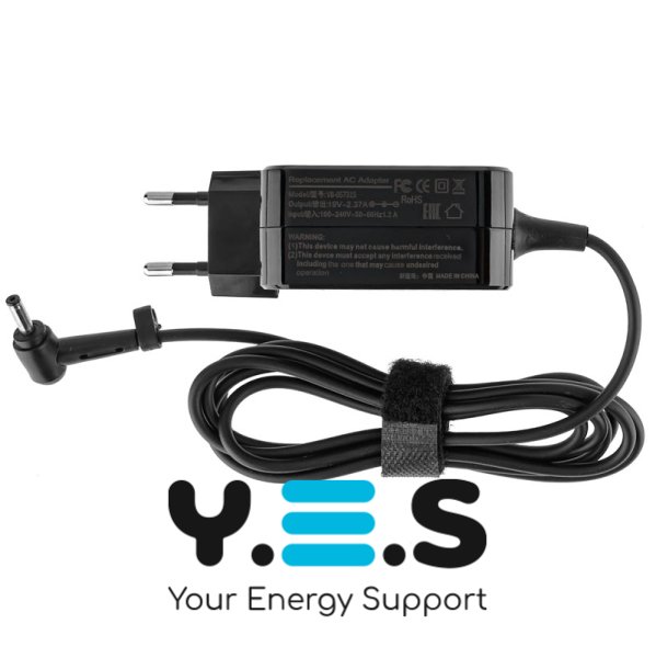 Квадратний блок живлення для ноутбука ASUS — 19V 2.37A (45W), штекер 4.0×1.35 мм, чорний