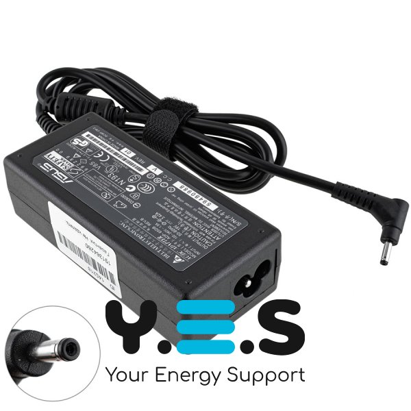 Адаптер живлення для ноутбука ASUS 65W (19V 3.42A) — штекер 3.0×1.0 мм, L‑подібний прямокутний роз’єм, чорний