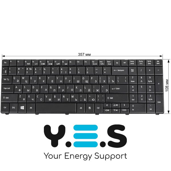 Клавіатура для ноутбуків ACER Aspire E1-521/E1-531/E1-571 та TravelMate 5335/5542/5735/5740/5744/7740/8571/8572, RU-розкладка, чорна