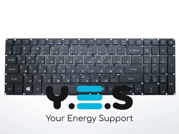 Клавіатура з підсвіткою для ноутбуків ACER Aspire E5-522, E5-573, E5-573T, E5-573G, E5-532G, E5-722, E5-772, V3-574G, A315, A515 — чорна, без рамки