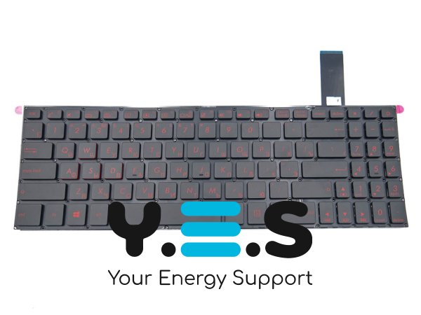 Клавіатура для ноутбуків ASUS FX570UD, FX570Z, FX570ZD, FX570U, X570U, X570UD, X570ZD, X570D, K570U, K570UD, K570Z, K570ZD — чорна (RU), з червоною підсвіткою