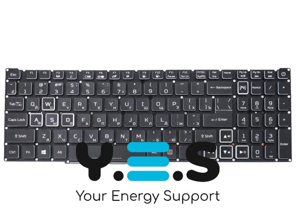 Клавіатура з RGB підсвіткою для ACER Nitro 5 AN515-43, AN515-54, AN515-55, AN517-51, AN517-52, AN515-45 — чорна, без рамки (RU), Original