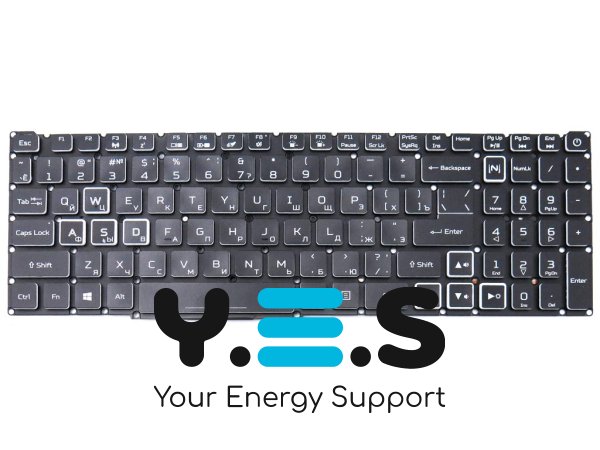 Клавіатура для ноутбуків ACER Nitro 5 AN515-46 / AN515-56 / AN515-57 / AN515-58 / AN517-41 / AN517-54 / AN517-55 / AN517-56 / AN715-51 — чорна RU-розкладка, без рамки, з RGB-підсвіткою
