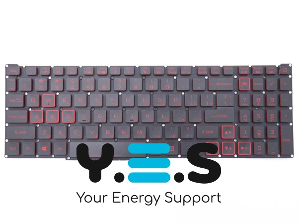 Клавіатура для ноутбуків ACER Nitro 5 (AN515-46, AN515-56, AN515-57, AN515-58, AN517-41, AN517-54, AN517-55, AN517-56, AN715-51) — чорна, RU-розкладка, без рамки, з червоною підсвіткою