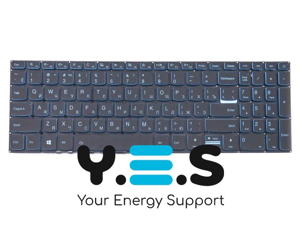 Клавіатура для ноутбуків Lenovo IdeaPad L340-15, L340-15API, L340-15IWL, L340-17, L340-17API, L340-17IWL, L340-17IRH — чорна (RU) з синьою підсвіткою