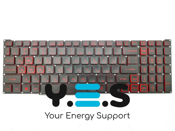 Клавіатура для ноутбуків ACER Nitro 5 AN515-54 / AN515-55 / AN515-43 / AN515-45 / AN517-51 / AN715-51 / AN517-52, N18C3 / N18C4 — чорна (RU), без рамки, з червоною підсвіткою, Original