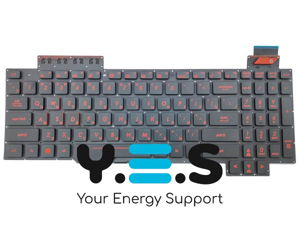 Клавіатура для ноутбуків ASUS FX503, FX503V, FX503VM, FX503VD, FX63, FX63V, FX63VD, FX63VM, GL503 V.2 — без верхніх додаткових кнопок, RU Black, без рамки, з підсвіткою