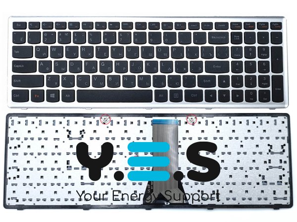 Клавіатура для Lenovo IdeaPad G500s/G505s/S500/S510p/Z510/Flex 15/15D — чорна (RU), з рамкою Silver