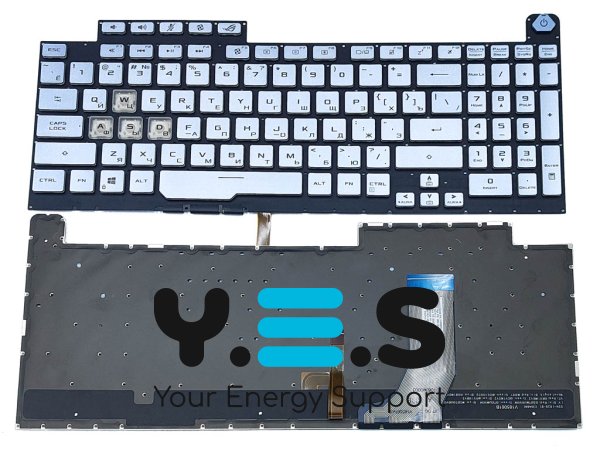 Клавіатура для ноутбуків ASUS G731, G731GW, G731GT, G731GD, G731GU, G731GV, G732L, G732G, G712, G712L — срібляста, з RGB-підсвіткою, роз’єм 16 pin (RU)