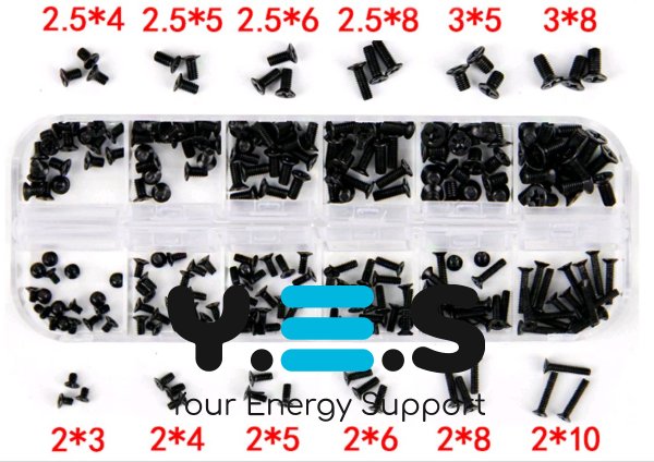 Набір чорних гвинтів для ноутбука 240шт (12 видів×20): корпусні болти M2/M2.5/M3