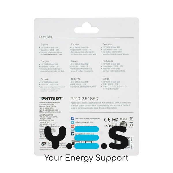 SSD 2.5" Patriot P210 256GB (P210S256G25), SATA III 6Gb/s, 3D TLC, 400/500 МБ/с