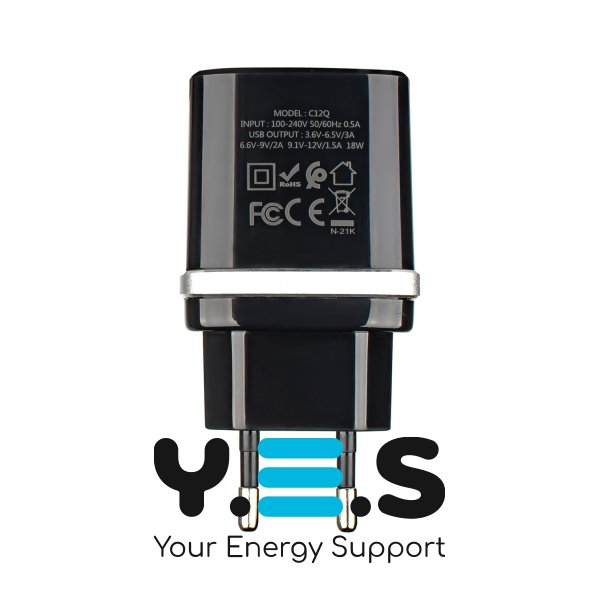 Зарядний пристрій HOCO C12Q Smart QC3.0 18W, чорний (6931474716255)