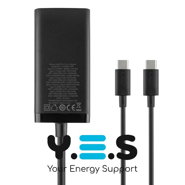 Baseus GaN5 Pro настільний зарядний 67W 1U+2C+HDMI, кабель 1.5 м, EU, чорний (CCGP110201)