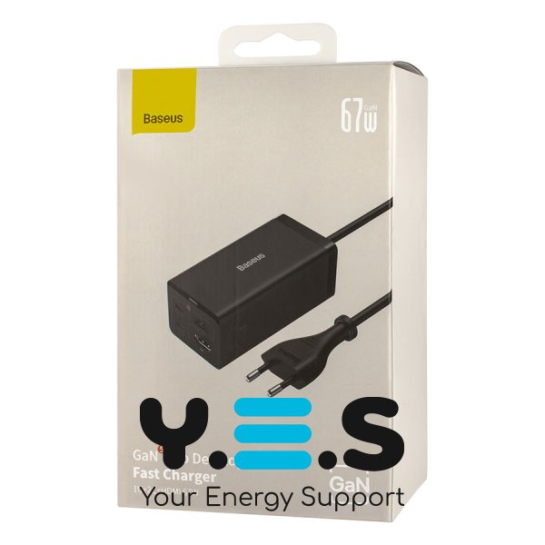 Baseus GaN5 Pro настільний зарядний 67W 1U+2C+HDMI, кабель 1.5 м, EU, чорний (CCGP110201)