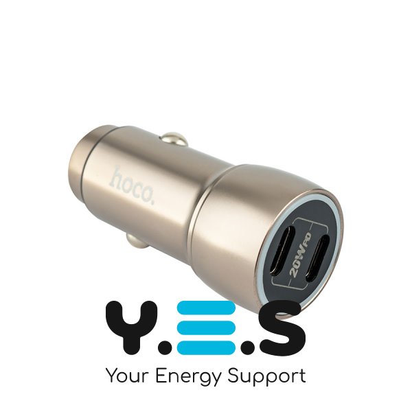 Автомобільний зарядний HOCO Z48 Tough 40W, 2×USB-C (dual port), Metal Gray