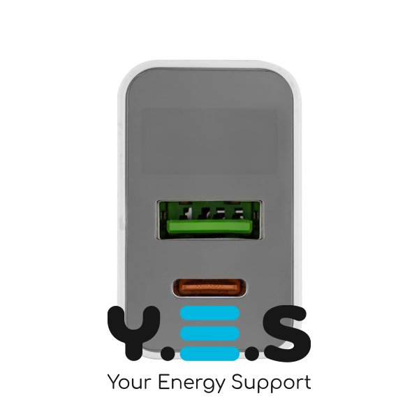 Зарядний пристрій HOCO C100A PD 20W + QC3.0 з цифровим дисплеєм, білий (6931474769800)