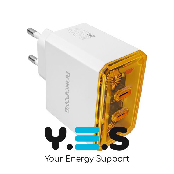 Зарядний пристрій BOROFONE BAS33A 2×USB-C PD/QC 45W, білий (6941991110719)