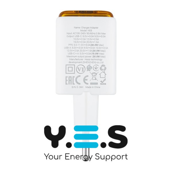 Зарядний пристрій HOCO N53 Monsoon PD 30W + QC 3.0, білий (6942007630436)