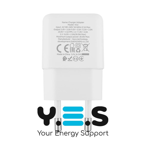 Зарядний пристрій HOCO N32 Glory PD 30W, білий (6931474789914)