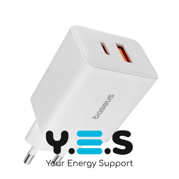 Baseus Cube Fast Charger 30W, USB-C+USB-A, EU, Moon White (P10111404213-00)