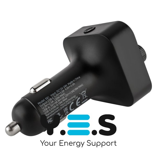 Автозарядка HOCO E81 Fantasy з FM-модулятором, PD 30W + QC3.0, BT, чорна