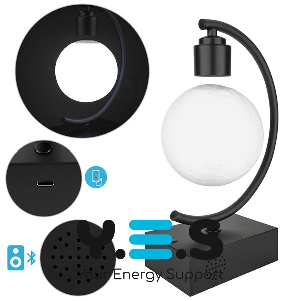 Левітуюча декоративна лампа-світильник «Місяць» з Bluetooth-колонкою, d=14 см