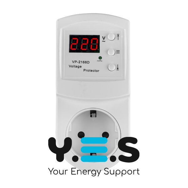 Реле напруги Open Electric VP-2168D 120–280В, 16А 3000Вт, програмоване, біле (220В 50Гц)