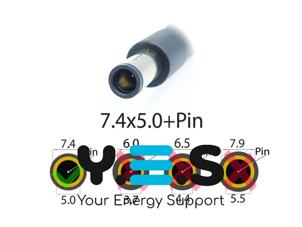 DC-кабель 7.4×5.0 з pin для HP, Dell 120/135/150/180W, 3 дроти, від БЖ до ноутбука