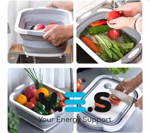 Складана господарська миска‑кошик 2в1 з обробною дошкою, кухонний трансформер