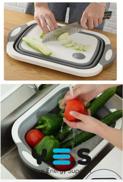 Складана господарська миска‑кошик 2в1 з обробною дошкою, кухонний трансформер