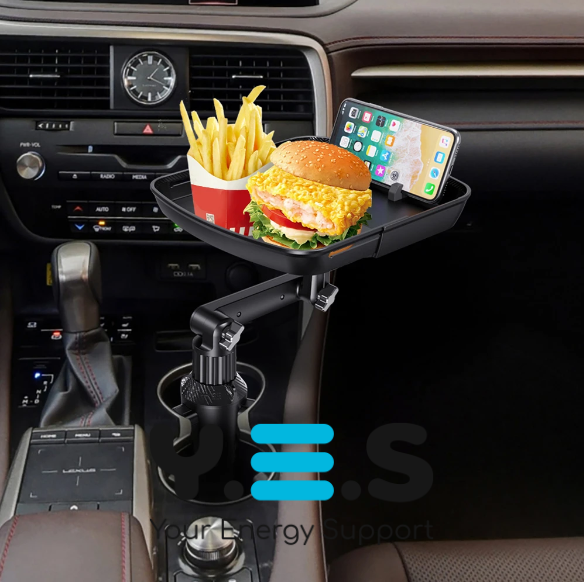 Складаний автостолик-органайзер у підсклянник з висувним підносом і тримачем телефону