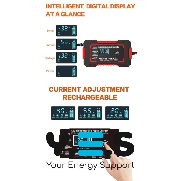 Інтелектуальний зарядний пристрій EAFC 12V 6A для авто й мото АКБ: автомат, РК-дисплей, відновлення