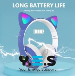 Дитячі бездротові Bluetooth-навушники Cat 28 з LED підсвіткою та котячими вушками