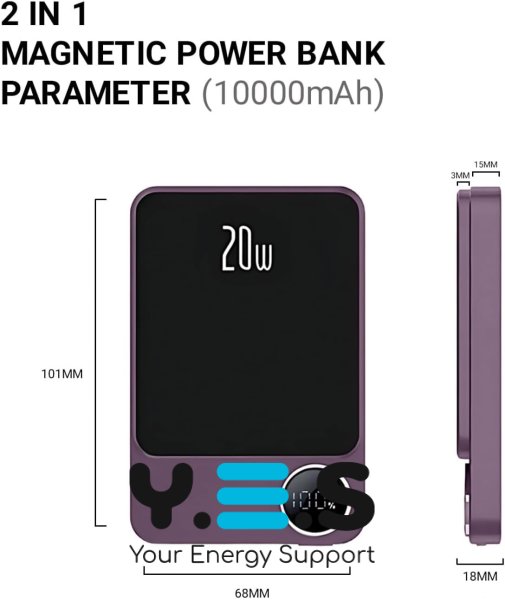 Бездротовий MagSafe Power Bank 20 000 mAh для телефону, портативний зарядний пристрій