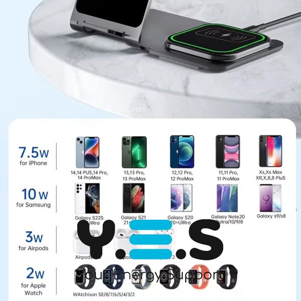 Бездротова зарядна станція 3-в-1 15 Вт: магнітна підставка для телефону, годинника й навушників