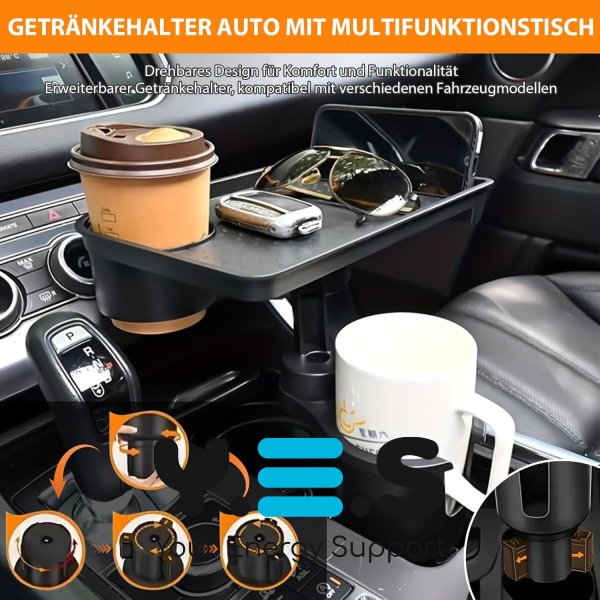 Універсальний автопідстаканник-піднос для їжі з подвійним тримачем для напоїв