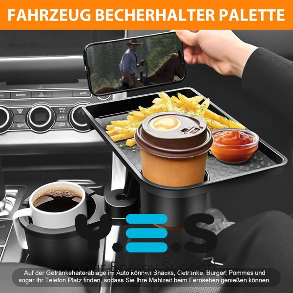 Універсальний автопідстаканник-піднос для їжі з подвійним тримачем для напоїв
