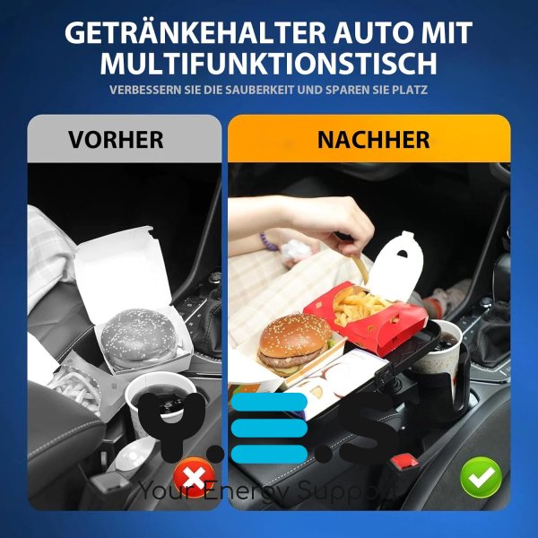 Універсальний автопідстаканник-піднос для їжі з подвійним тримачем для напоїв