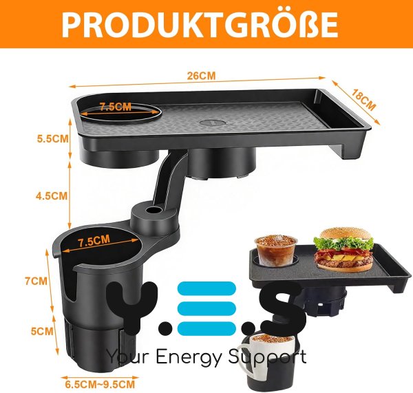 Універсальний автопідстаканник-піднос для їжі з подвійним тримачем для напоїв