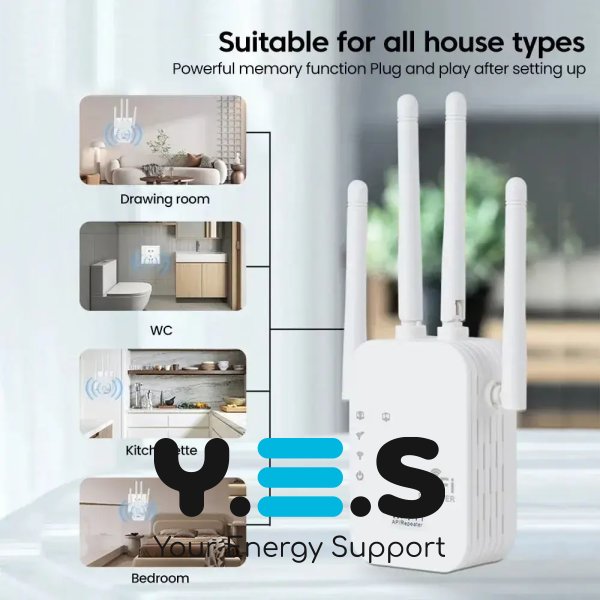 Wi‑Fi ретранслятор/підсилювач сигналу 300 Мбіт/с 2.4G, 6 антен (роутер)