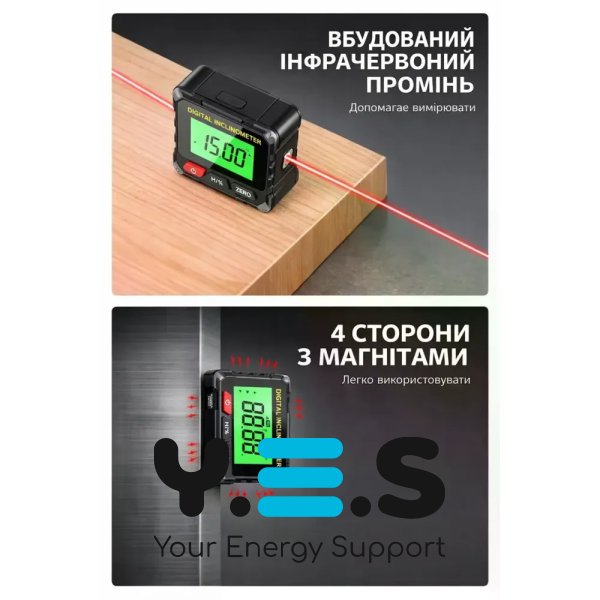 Цифровий інклінометр‑кутомір з лазером: магнітний, USB, електронний вимірювач кута та рівня