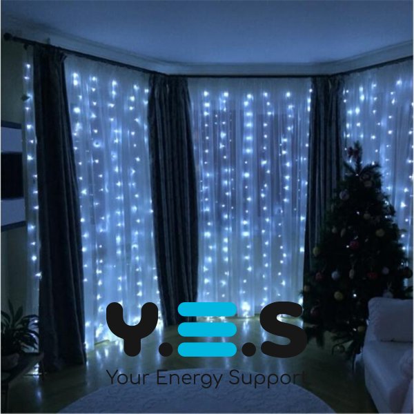 Гірлянда-штора на вікно 212 LED 3×2 м, синє світіння, з конектором