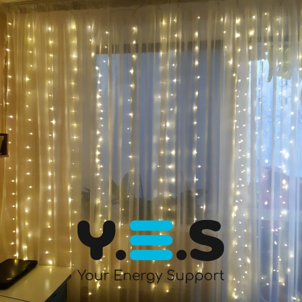 Гірлянда-штора на вікно 212 LED 3×2 м, тепле біле світло, з конектором
